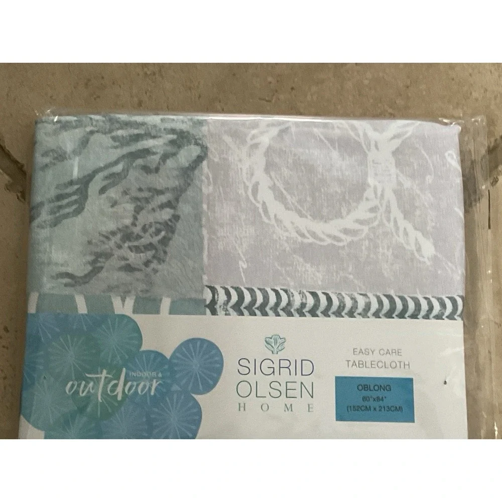 NEW‎ SIGRID OLSEN HOME 60X84 In/Outdoor Easy Care Tablecloth Blue Trinity Beach